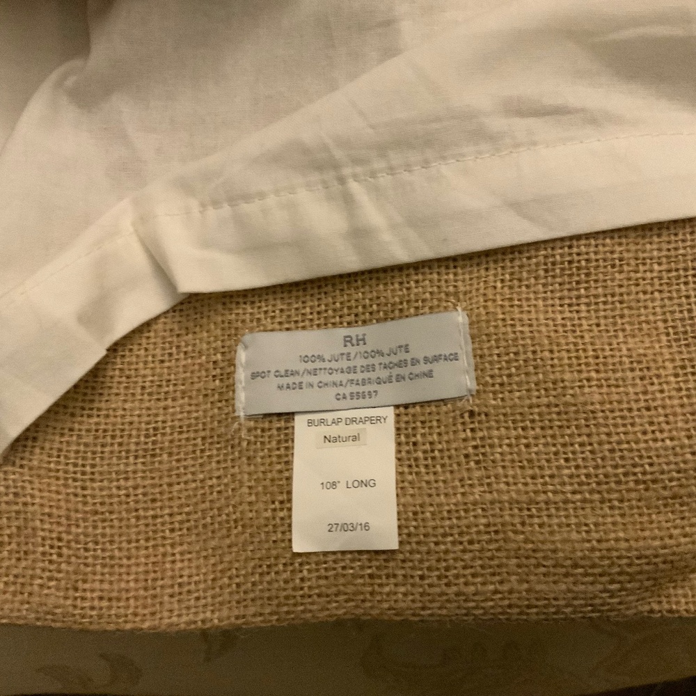 Restoration Hardware 100% Jute 50” x 108” Lined Curtains - $100 each panel